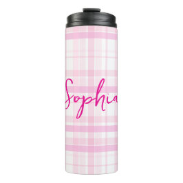 Personalized Pink Plaid Thermal Tumbler with Name  Thermosbecher