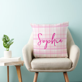Personalized Pink Plaid throw pillow with Name  Kissen