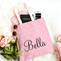 Personalized Pink Polka Dot Tote Bag