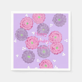 Personalized Pink Purple Floral Birthday Napkins Serviette
