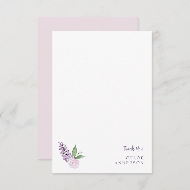 Personalized Pink & Purple Floral Thank You Card Dankeskarte (Vorne/Hinten)