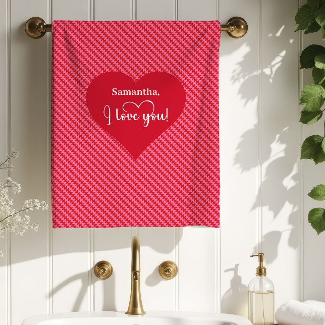 Personalized Pink Red Hearts Valentine Bath Towel Badhandtuch Set (Personalized Pink Red Hearts Valentine Bath Towel)