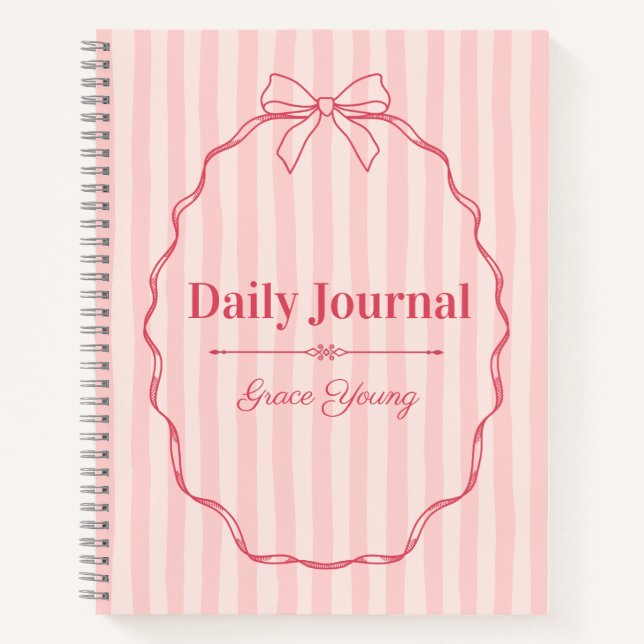 Personalized Pink Ribbon Name Custom Elegant Notizbuch (Vorderseite)