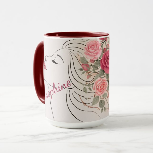 Personalized Pink Rose Floral Hair Woman Elegant  Tasse (Vorderseite Links)