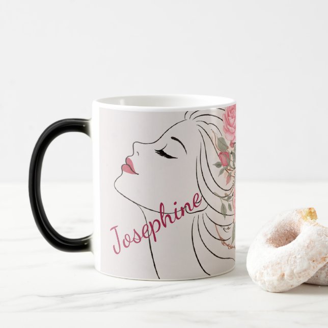 Personalized Pink Rose Floral Hair Woman Elegant  Verwandlungstasse (Mit Donut)