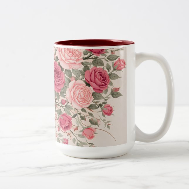 Personalized Pink Rose Floral Hair Woman Elegant  Zweifarbige Tasse (Rechts)