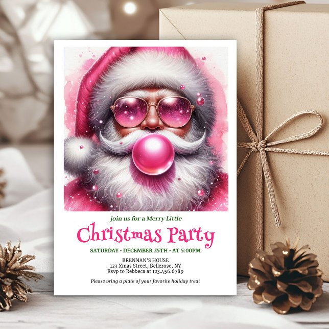 Personalized Pink Santa Bubble Gum Funny Christmas Einladung (Personalized Pink Santa Bubble Gum Funny Christmas Invite

)