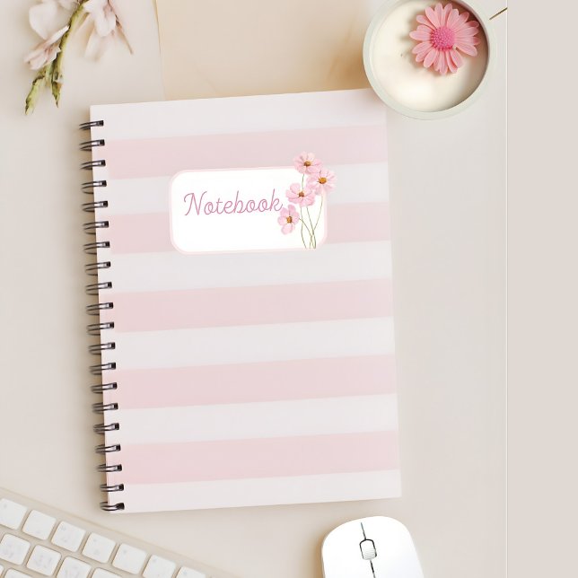 Personalized Pink Stripe Floral Spiral Notebook Notizblock (Von Creator hochgeladen)