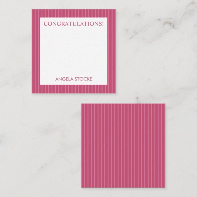 Personalized Pink Stripe Mitteilungskarte (Vorne/Hinten)