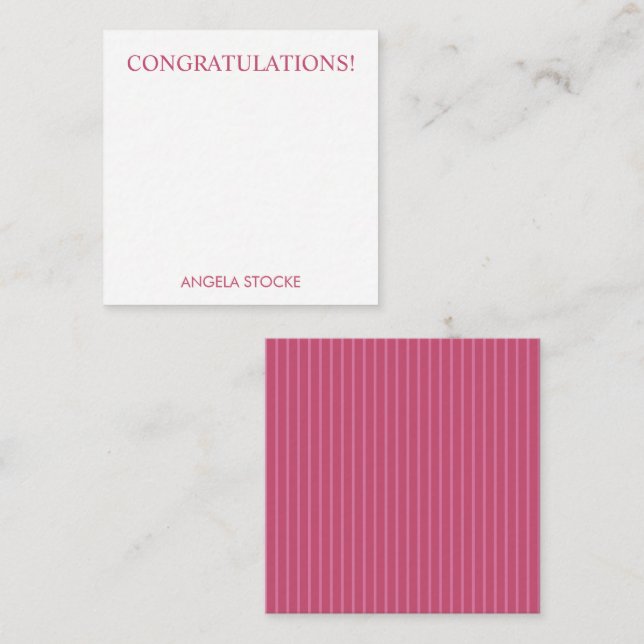 Personalized Pink Stripe Mitteilungskarte (Vorne/Hinten)