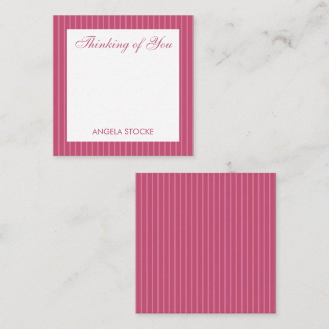Personalized Pink Stripe Mitteilungskarte (Vorne/Hinten)