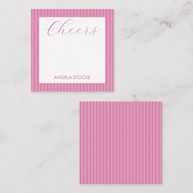 Personalized Pink Stripe Mitteilungskarte (Vorne/Hinten)