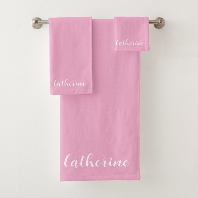 Personalized Pink Towels Set with Name  (Insitu)