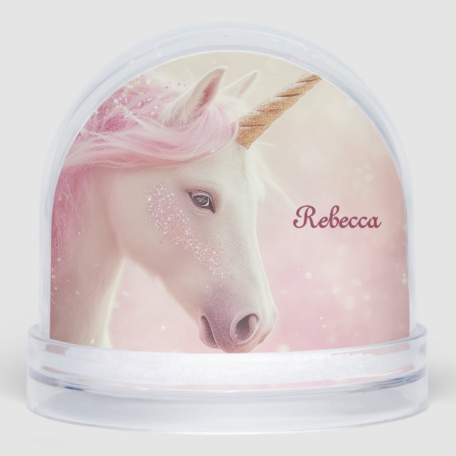 Personalized Pink Unicorn  Schneekugeln (Vorderseite)