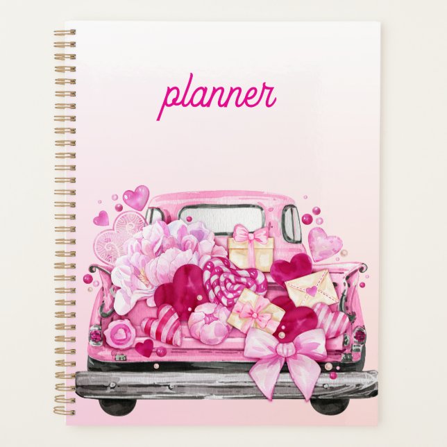 Personalized Pink Valentine Truck Planner Cover Planer (Vorderseite)