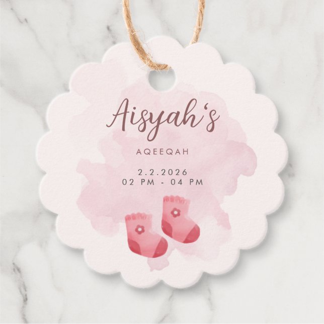 Personalized Pink Watercolor Baby Girl Aqiqah Geschenkanhänger (Vorderseite)