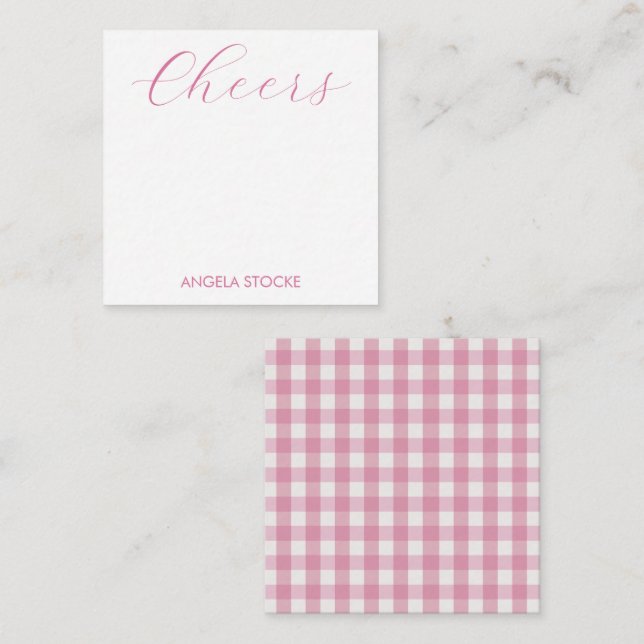 Personalized Pink White Gingham Mitteilungskarte (Vorne/Hinten)