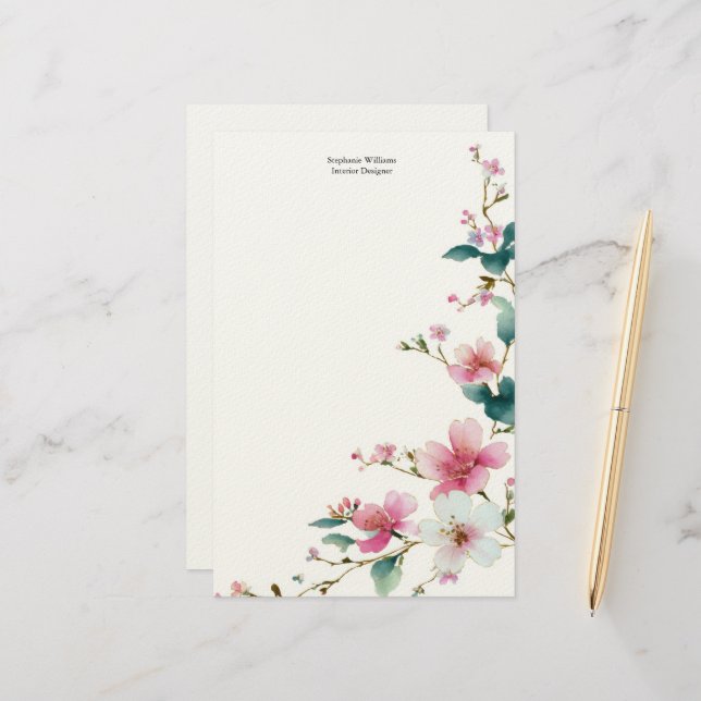 Personalized  Pink White Wildflowers Florals  Briefpapier (Vorderseite/Rückseite Beispiel)