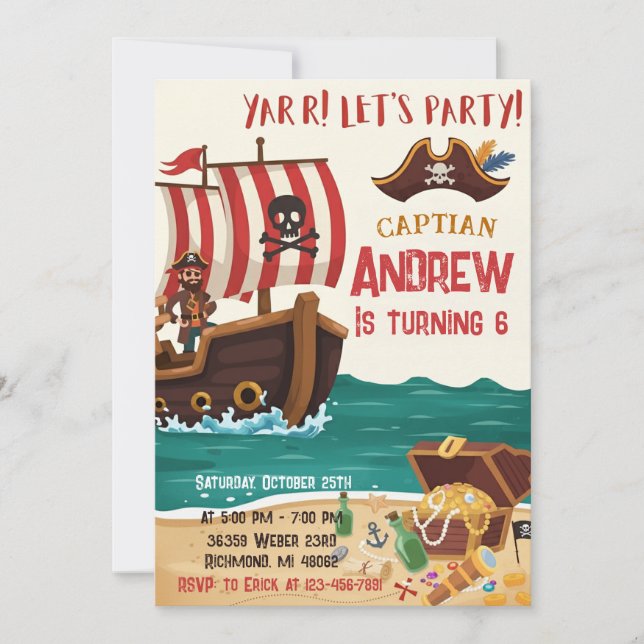 Personalized Pirate Birthday Party Invitation Card Einladung (Vorderseite)