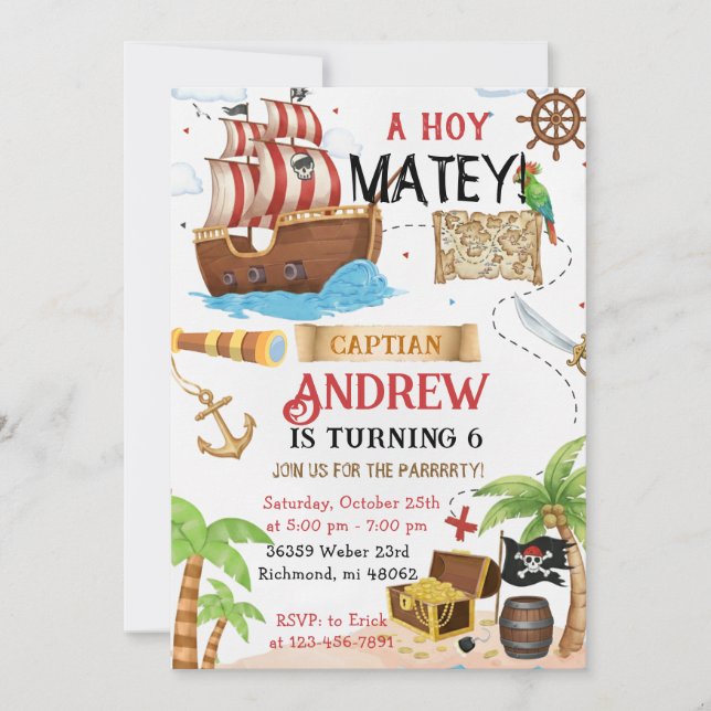 Personalized pirate child's birthday einladung (Vorderseite)
