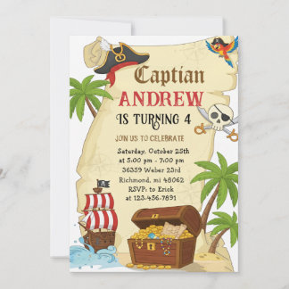 Personalized pirate theme child's birthday einladung