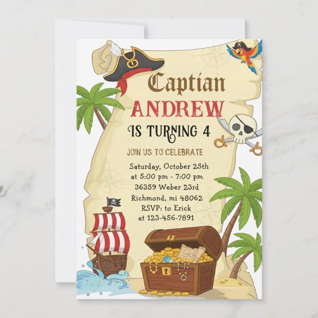 Personalized pirate theme child's birthday einladung (Vorderseite)