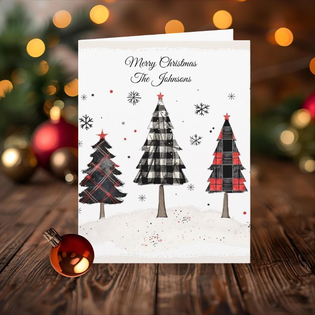 Personalized Plaid Christmas Tree Family Name  Karte (Von Creator hochgeladen)