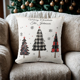 Personalized Plaid Christmas Tree Family Pillow Kissen