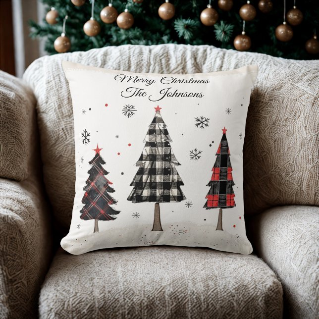 Personalized Plaid Christmas Tree Family Pillow Kissen (Von Creator hochgeladen)