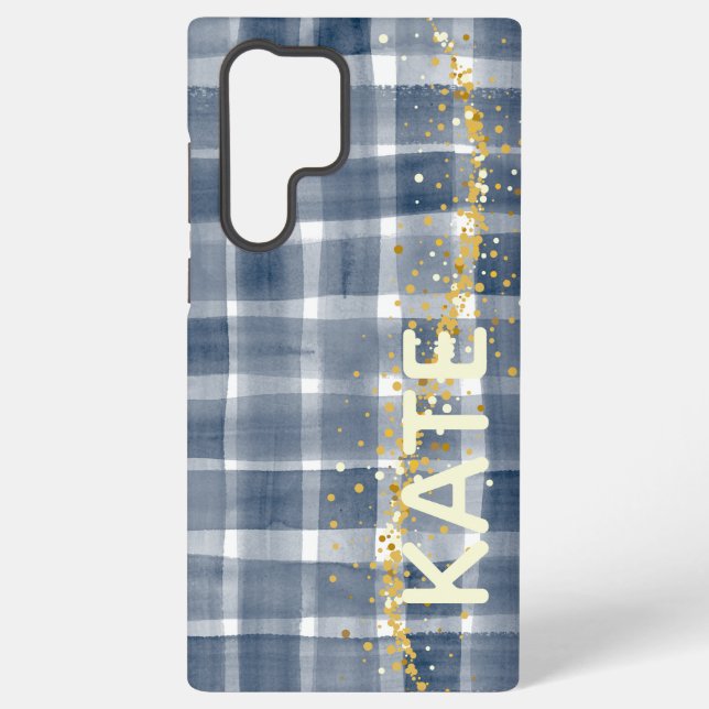 Personalized Plaid Samsung Galaxy Case with Name Hülle (Rückseite)