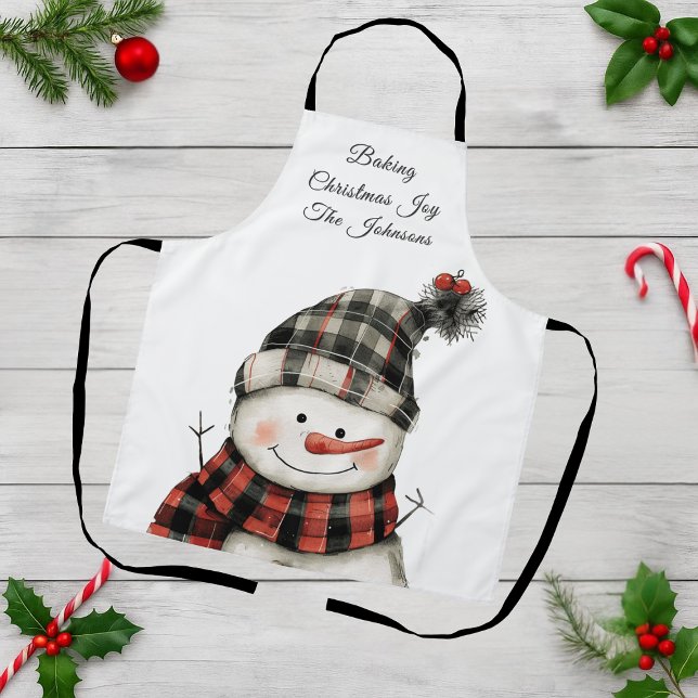 Personalized Plaid Snowman Christmas Family Name Schürze (Von Creator hochgeladen)