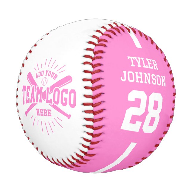 Personalized Player Team Logo Pink Baseball (Schrägansicht)