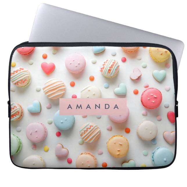 Personalized Playful Pastel Macaron & Candy Heart  Laptopschutzhülle (Vorderseite)