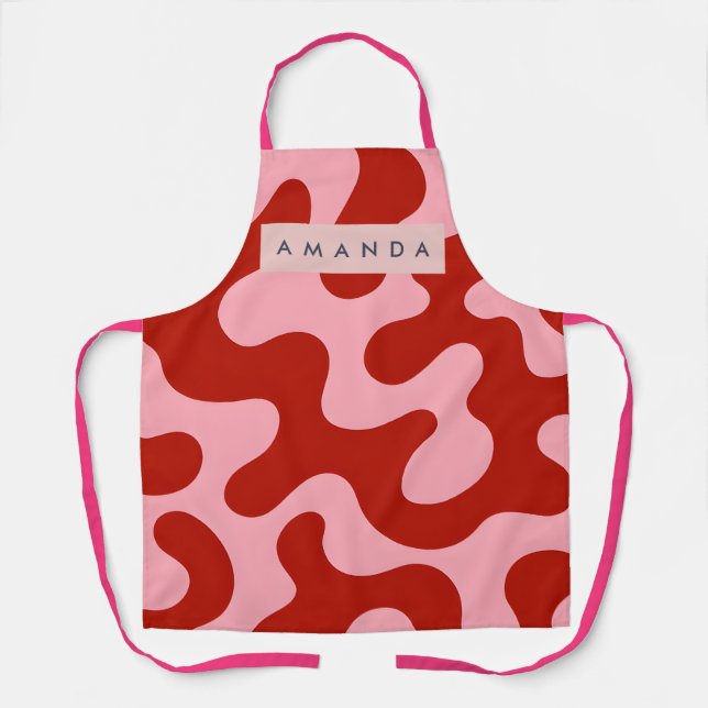 Personalized Playful Pink and Red Abstract Camo Schürze (Vorderseite)