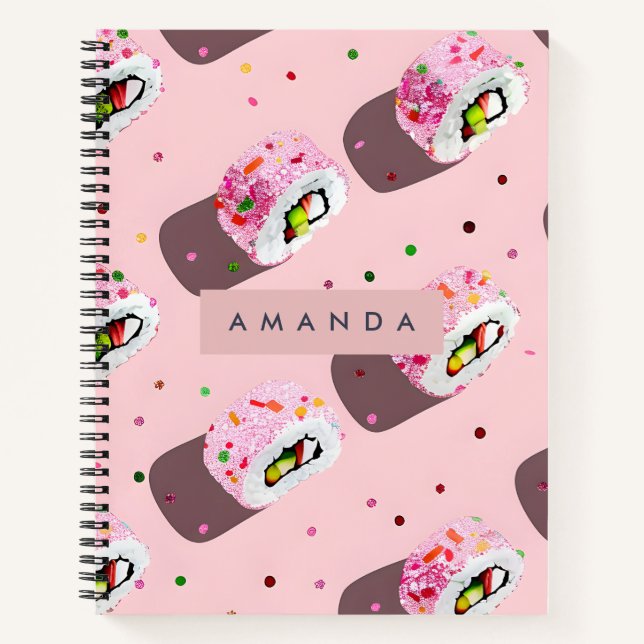 Personalized Playful Pink Sushi Roll  Notizbuch (Vorderseite)