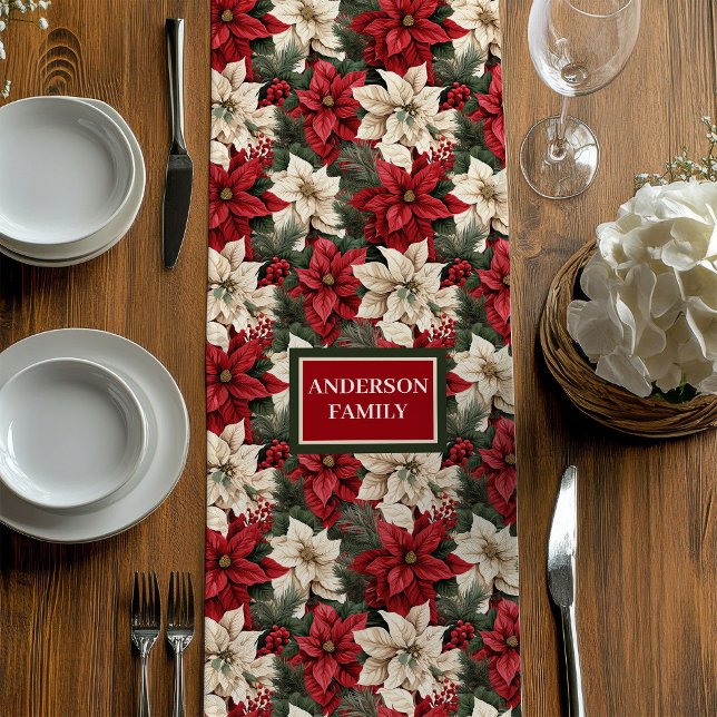 Personalized Poinsettia Runner Chic Holiday Table Mittelgroßer Tischläufer (Personalized Poinsettia Runner Chic Holiday Table)