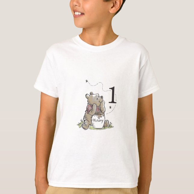 Personalized Pooh Watercolor First Birthday Baby  T-Shirt (Vorderseite)