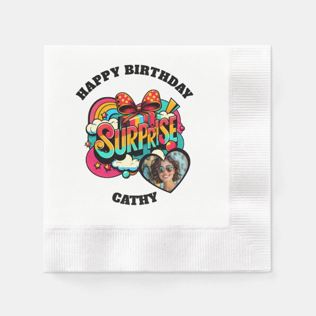 Personalized Pop Art Retro Birthday Photo Serviette (Vorderseite)