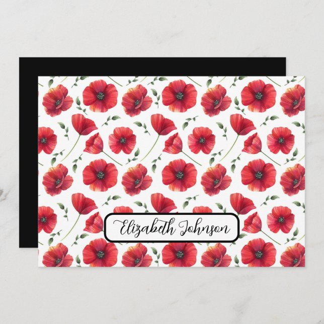 Personalized Poppies Floral Botanical Note Card Mitteilungskarte (Vorne/Hinten)