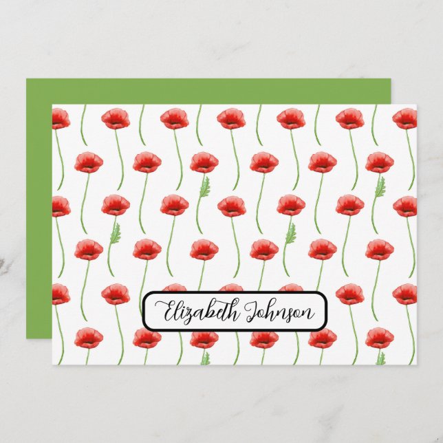 Personalized Poppies Floral Botanical Note Card Mitteilungskarte (Vorne/Hinten)