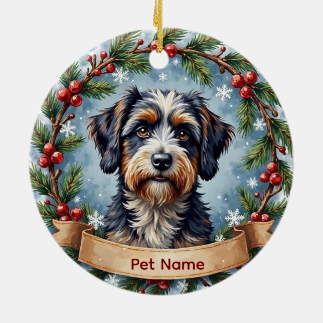 Personalized Portuguese Water Dog Christmas Keramik Ornament (Hinten)