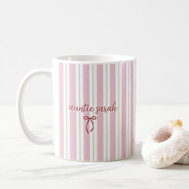 Personalized Pregnancy Reveal Pink Stripe Kaffeetasse (Mit Donut)