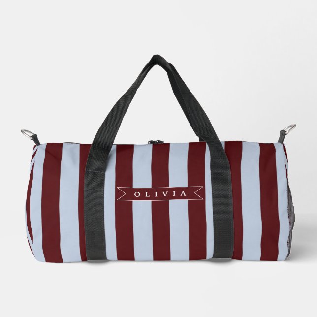Personalized Preppy Brown Blue Cabana Stripe Duffle Bag (Vorderseite)