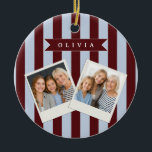 Personalized Preppy Brown Blue Cabana Stripe Keramik Ornament<br><div class="desc">Certain designs are always in style. Every year, the casual beauty of classic cabana stripes feels new. For those who appreciate straightforward, self-assured design with a hint of preppy elegance, this customized brown and blue cabana stripe collection was made. The pattern's gentle contrast between brown and blue makes it cozy,...</div>