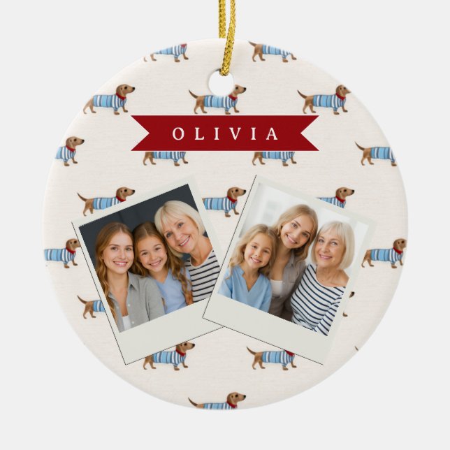 Personalized Preppy Cute Dachshund Dog Pattern Keramik Ornament (Vorne)
