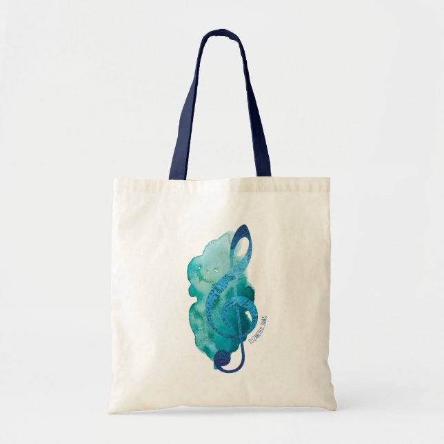 Personalized Pretty Teal Treble Clef Music Tragetasche (Vorne)