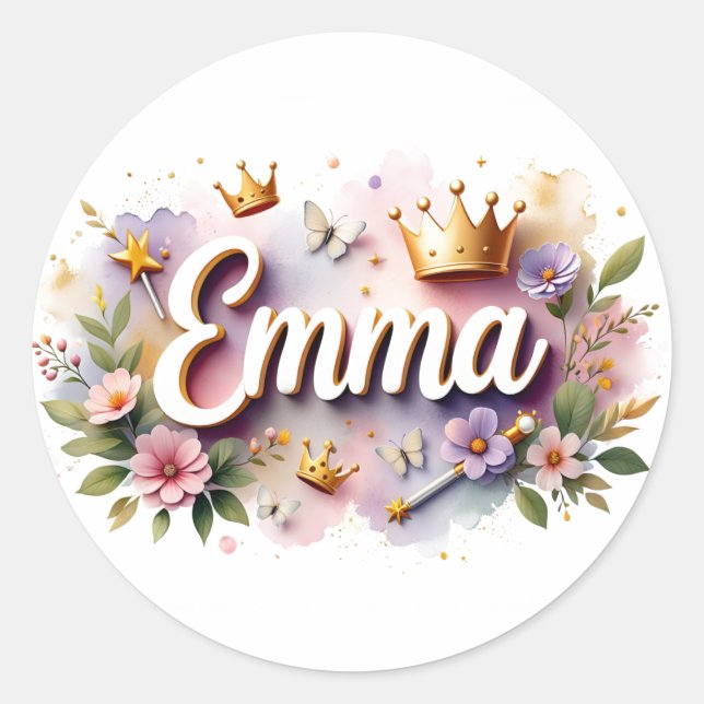 Personalized  Princess Floral Emma Stickers  (Vorderseite)