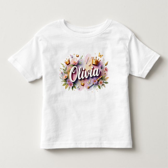Personalized Princess Floral Kids T-Shirt (Vorderseite)