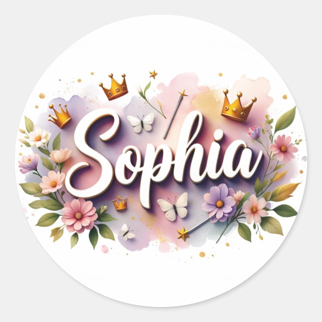Personalized  Princess Floral Name Stickers (Vorderseite)