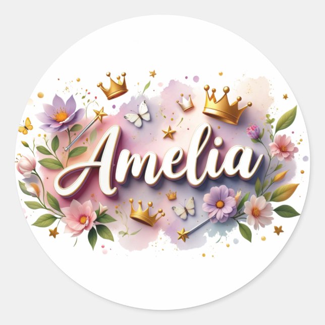 Personalized  Princess Floral Name Stickers  (Vorderseite)